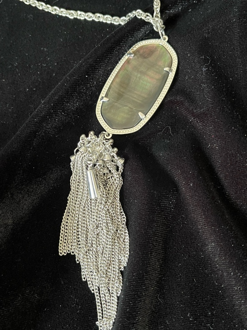 1692 Kendra Scott Rayne Pendant Necklace with Black MOP and Silver Tassel - Picture 6 of 6